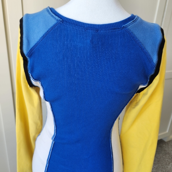 We The Free Fancy That Thermal Top Ribbed Blue Yellow Long Sleeves Medium - Picture 4 of 16